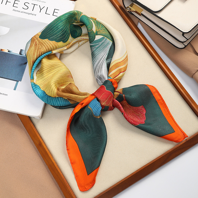 New Style Silk Scarf Women's Fashion All-Match High-Level 70 Square Scarf Korean Style Neck Protection Scarf Spring and Autumn Retro Scarf Tie Bag