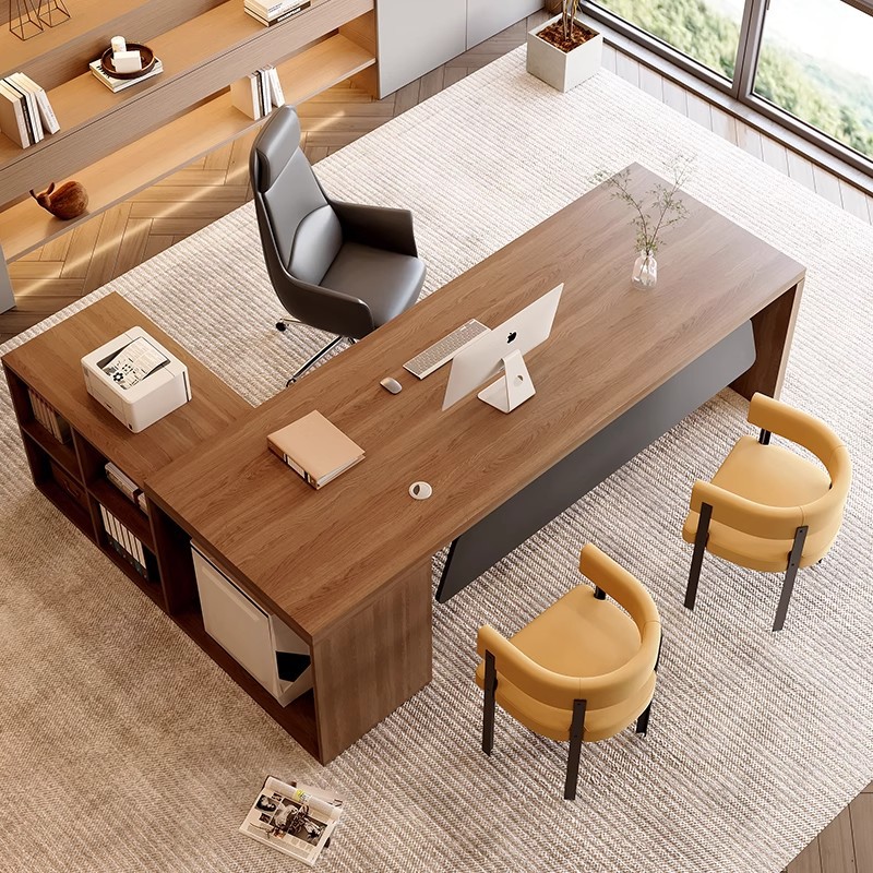 Стол из массива дерева, современный минималистичный офисный стол Босс, стол для менеджера, рабочая станция, компьютерный стол со шкафчиком сбоку