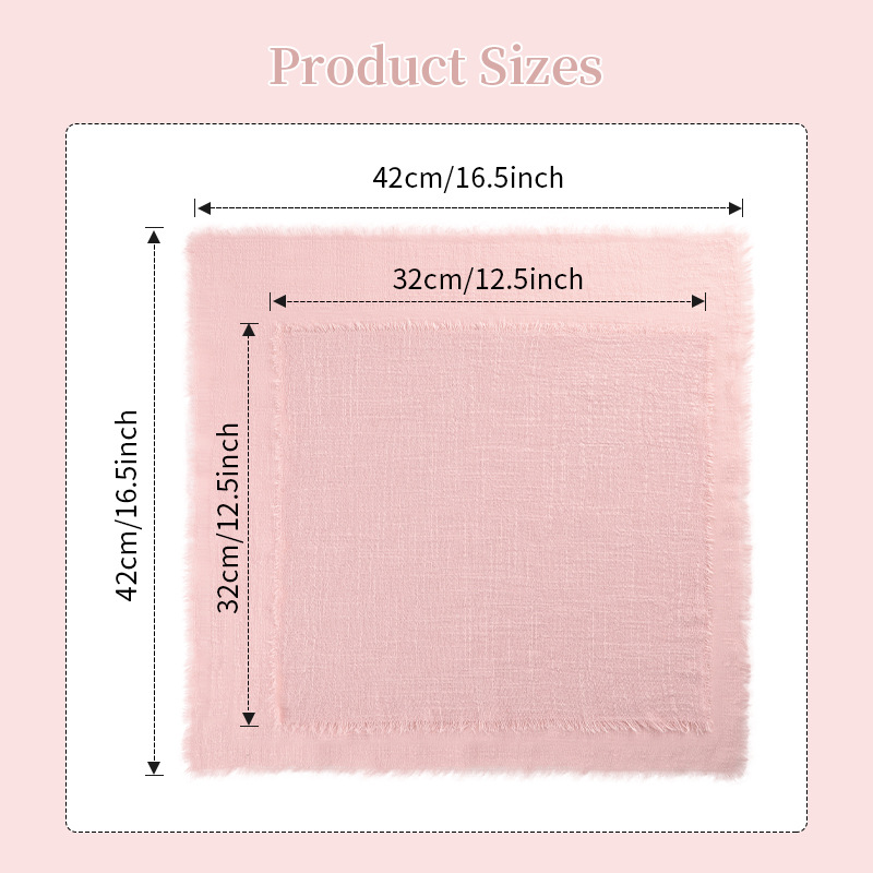 Cross-border Pure Cotton Tassel Rouge Napkin Pleated Square Mouth Cloth Cotton and Linen Cloth Placemats on Western Dining Table