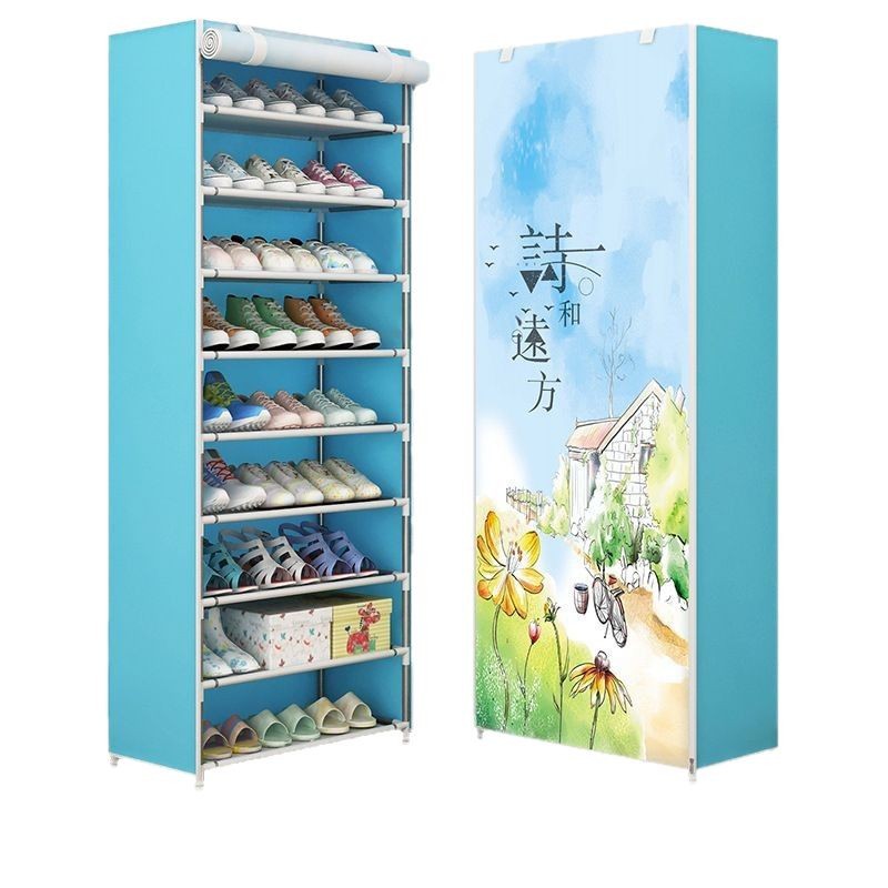 Cross-Border Self-Pickup Simple Shoe Cabinet with Zipper, Minimalist Shoe Rack, Korean-Style Steel Pipe Single-Row Storage Rack
