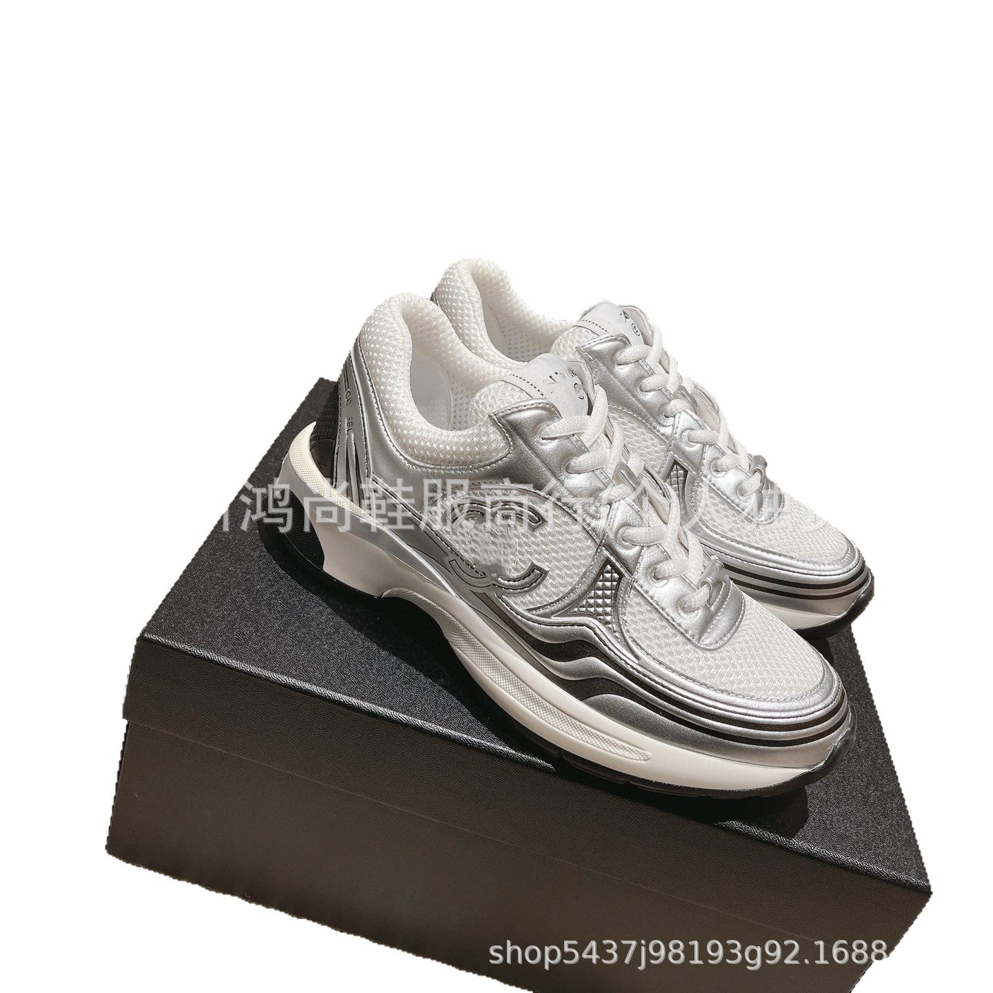 C-Shaped Low-Top Dad Sneakers, Early Spring 2025, Silver Horn King Style, Lace-Up Platform White Sneakers for Women