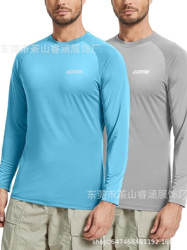 Cross-Border European and American Fishing Clothing Anti-Uv Long-Sleeved Sun Protection Clothing Summer Outdoor Quick-Drying Breathable T-Shirt Pure Color
