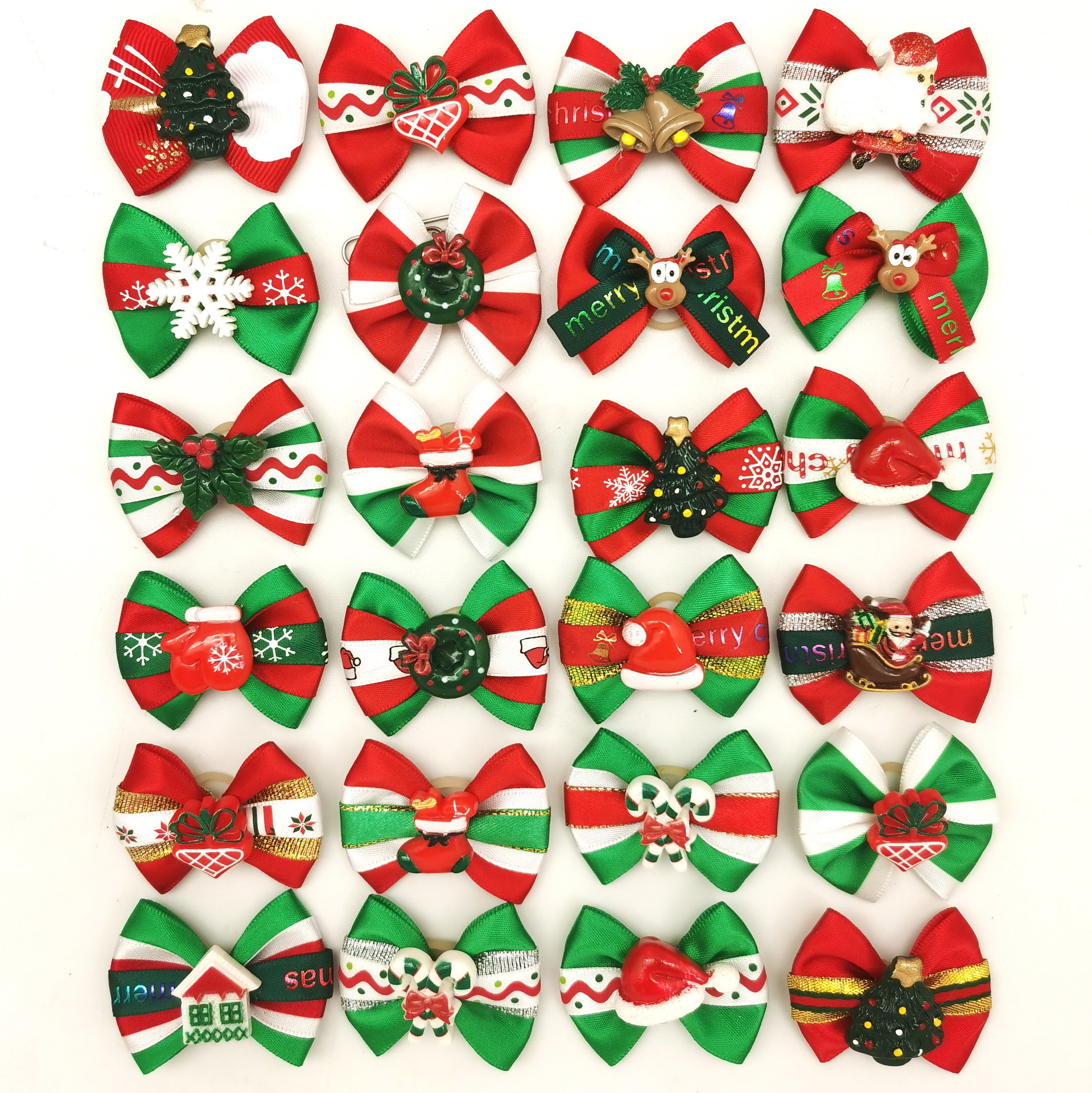 Amazon Hot Selling Christmas Pet Headwear Hair Flower Hairpin Hairpin Bow Rubber Tendon Christmas Curly Flower