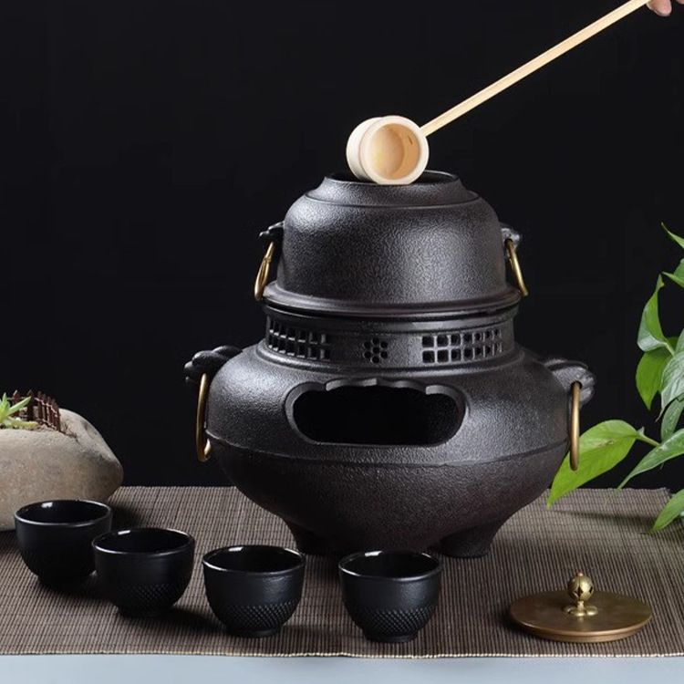 Outdoor Tea Brewing Charcoal Stove Japanese-Style Charcoal Tea Brewing Device Household Tea Brewing Charcoal Stove Cast Iron Ghost Face Wind Stove for Courtyard