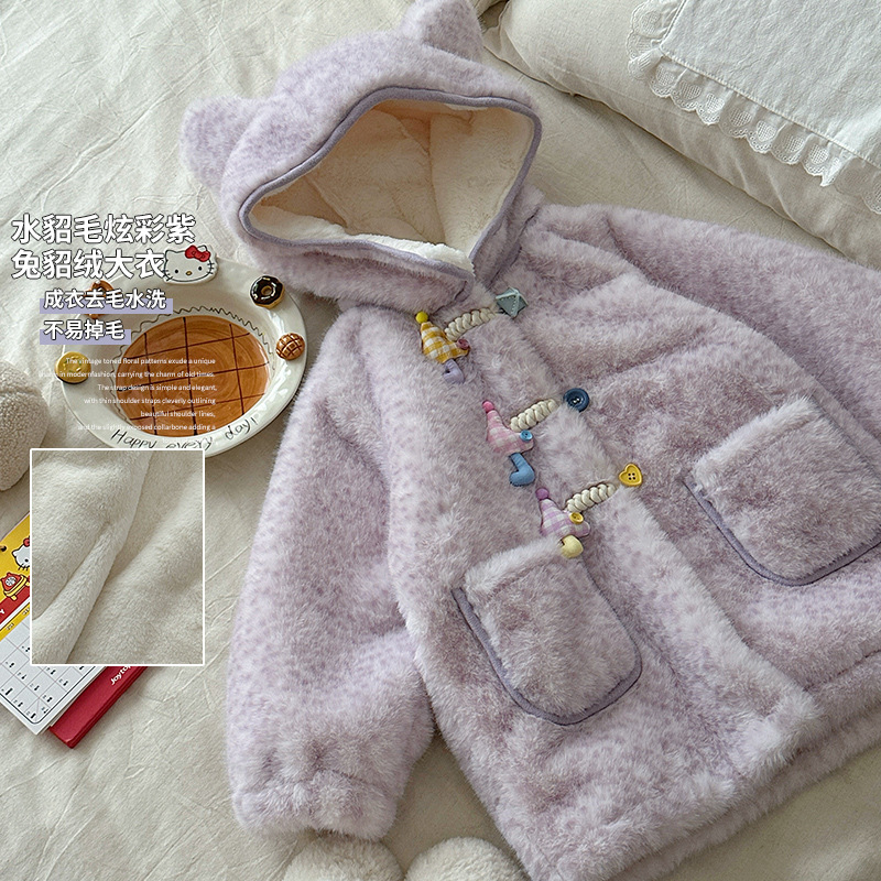 Флисовая куртка для девочек, осень и зима 2025 года, милый зимний теплый топ с капюшоном в виде зонтика