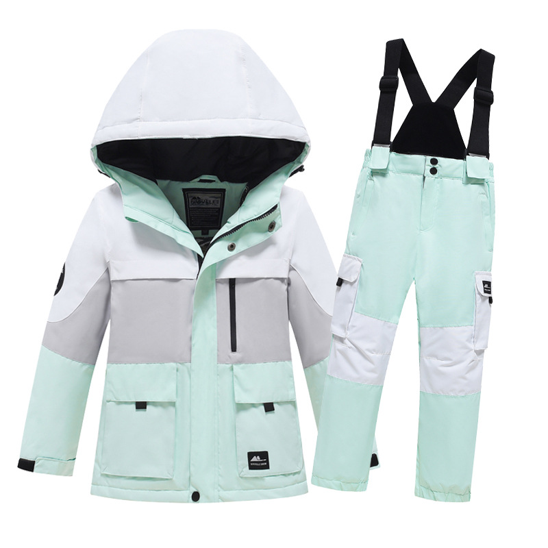 Children's Ski Suit Set, Color Matching, Windproof, Waterproof, Thickeneded, Warm and Breathable, Single and Double Board Ski Suits for Boys and Girls