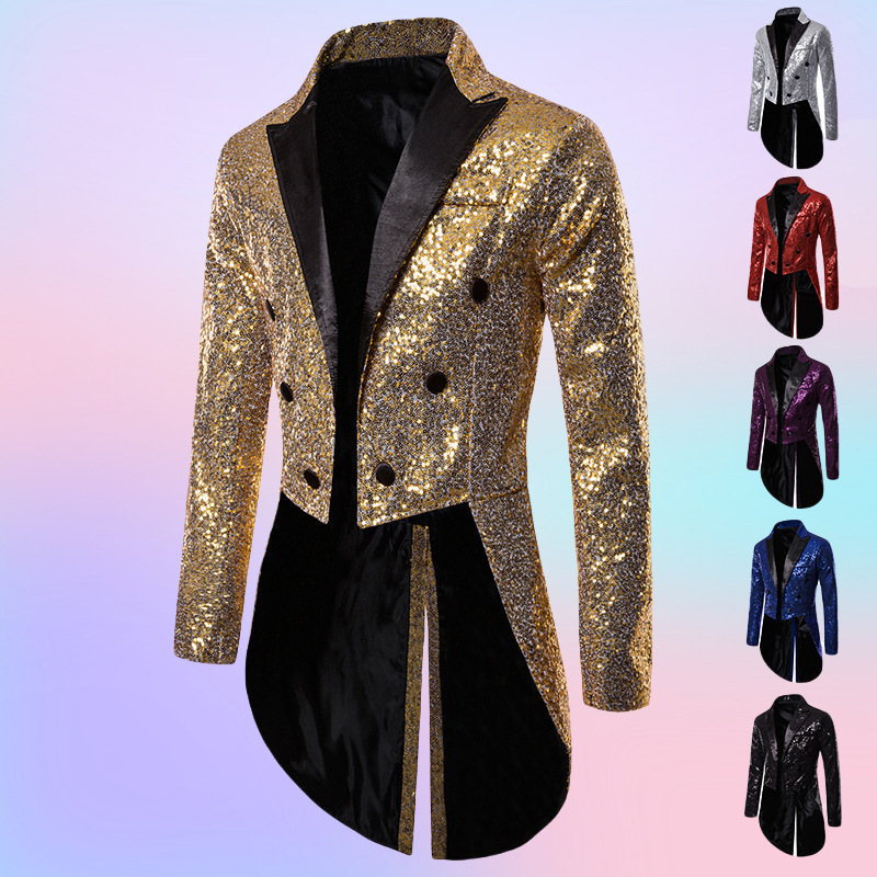 Cross-Border Foreign Trade New Men's Casual Suit Tuxedo Men's Solid Color Sequin Banquet Nightclub Performance Suit