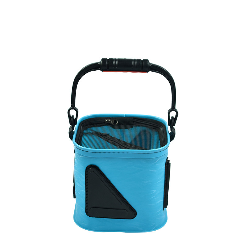Wholesale Foldableing Portable Water Bucket Live Fish Bucket with Rope Eva Thickeneded Fishing Bucket with Lid Square Small Fish Bucket