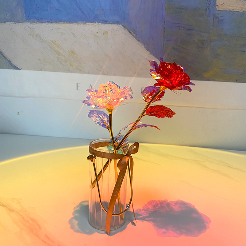 Valentine's Day Gift 24k Color Gold Rose Pushing Activity Small Gift Wholesale Simulation Flower Mother's Day Gift