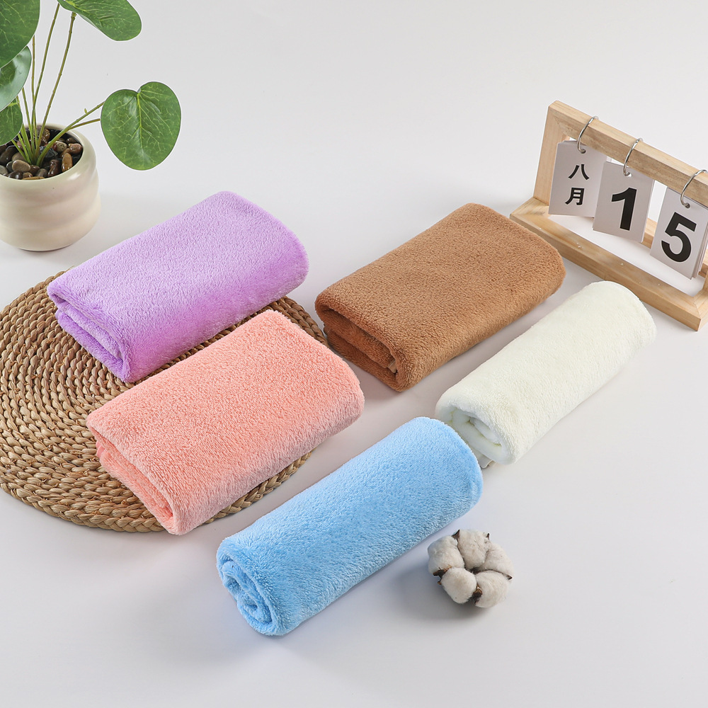 Coral Velvet Solid Color Towel Bath Towel Extra Large Thickened Absorbent Household Face Towel Wholesale Coral Velvet Towel Bath Towel