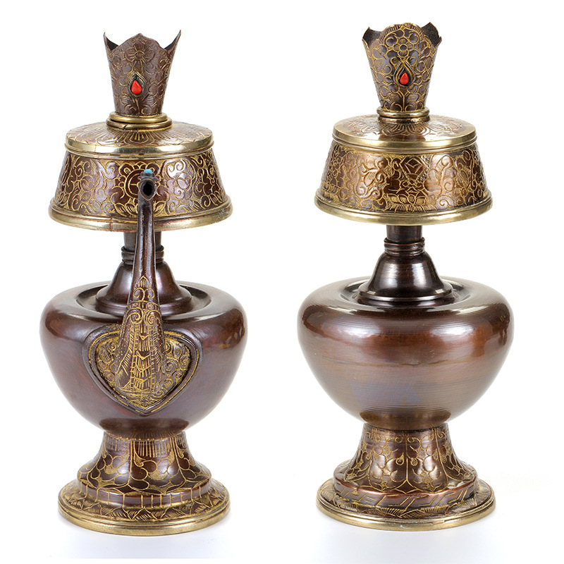 Xizang-style copper pemba pot tantric nepal buddha with water purification bottle handmade gesang flower copper gilt pemba pot with mouth