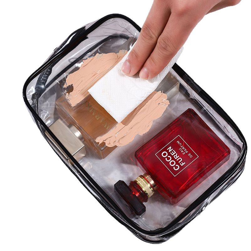 Transparent Cosmetic Bag Pvc Toiletry Bag Business Trip Waterproof Spot Black Transparent Portable Travel Storage Bag Wholesale