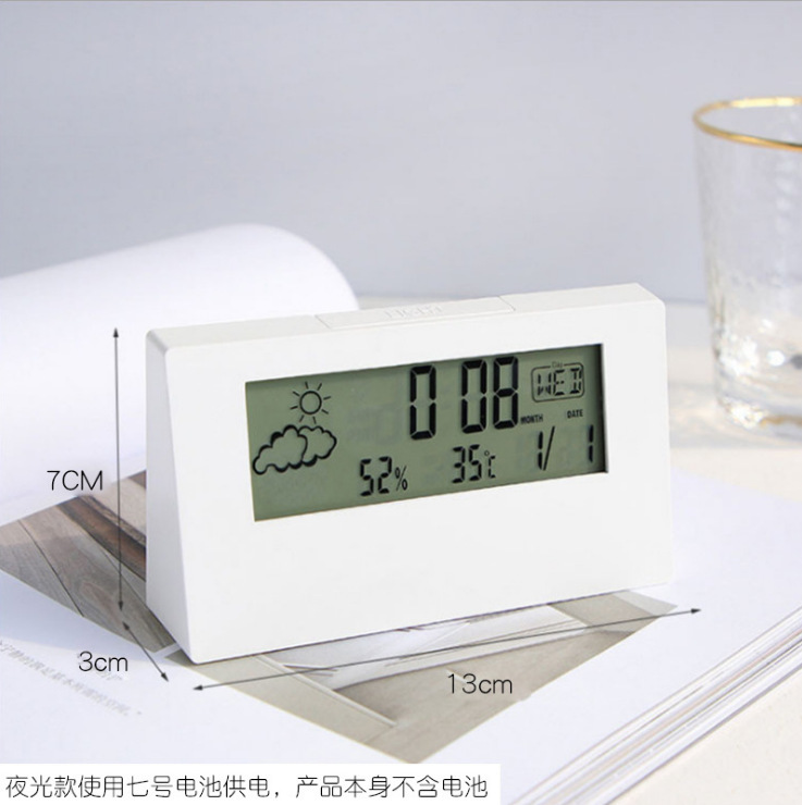 Cross-Border Recommended Temperature and Humidity Meter Clock Creative Weather Display Luminous Small Alarm Clock Ins Transparent Digital Alarm Clock