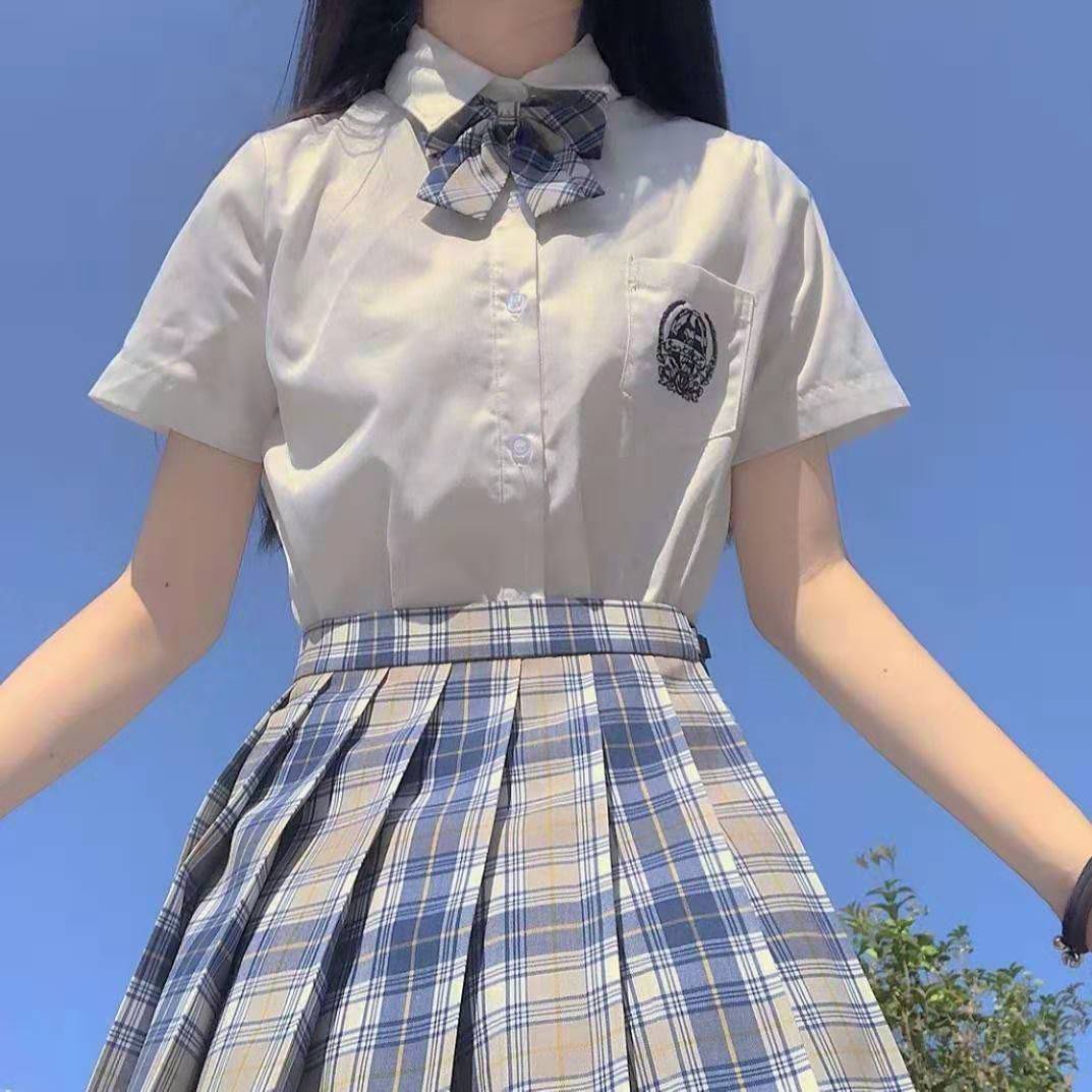 Japanese Style Jk Uniform Jk Shirt Women's Short-Sleeved Student Suit Haohai Zero Moon Xia Crane Embroider Dk Class Uniform Preppy Style