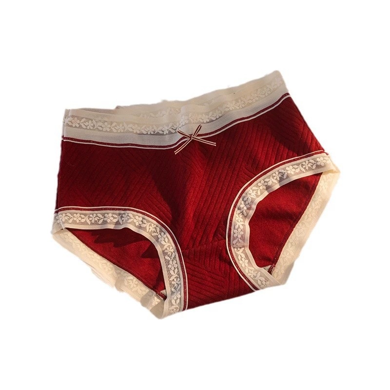 Red Underwear for the Year of Birth, Comfortable French Lace Bow, Festive Briefs, Manufacturer Wholesale Lace Pure Desire