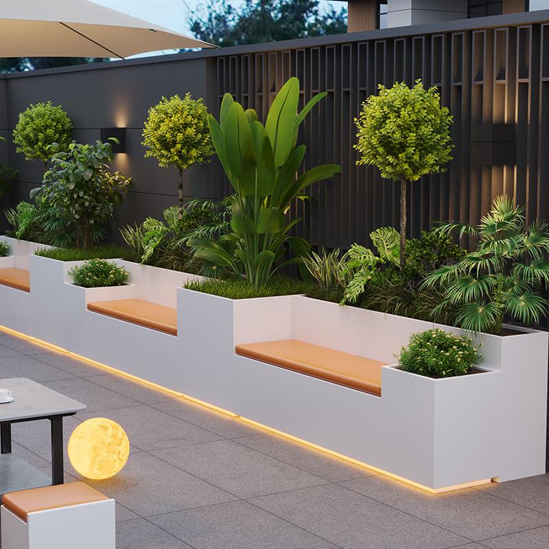 Ящик для цветов из нержавеющей стали, металлический кованый забор, сиденье для сада, комбинация ящика для цветов