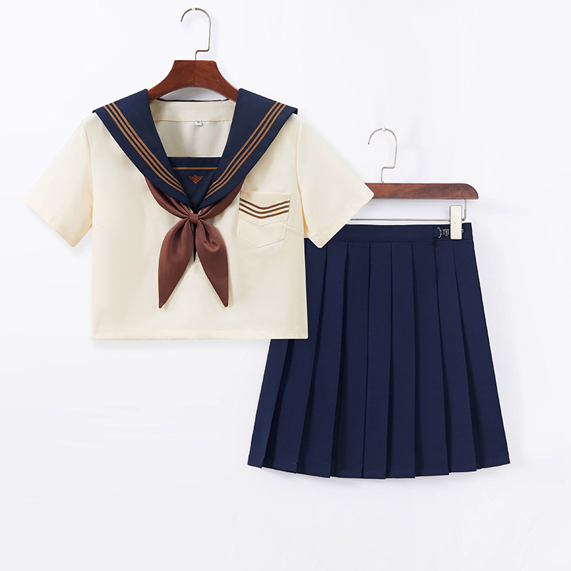 Manufacturer Supplies Jk Uniform Short Skirt Suit Yellow Three Mid-Length Sleeve Pleated Skirt Preppy Style Kansai Placket Top Suit