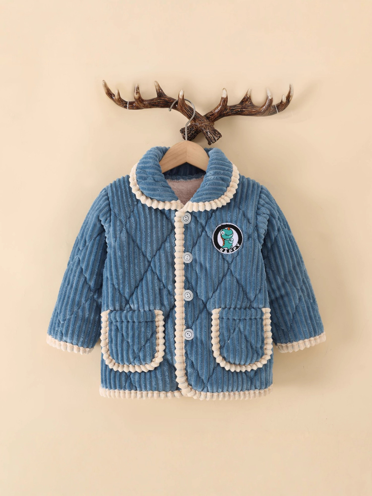 Single-Piece Top Autumn and Winter Kidsren's Pajamas Flannel Three-Layer Quilted Thickeneded Winter Thickeneded Home Clothes for Boys and Girls