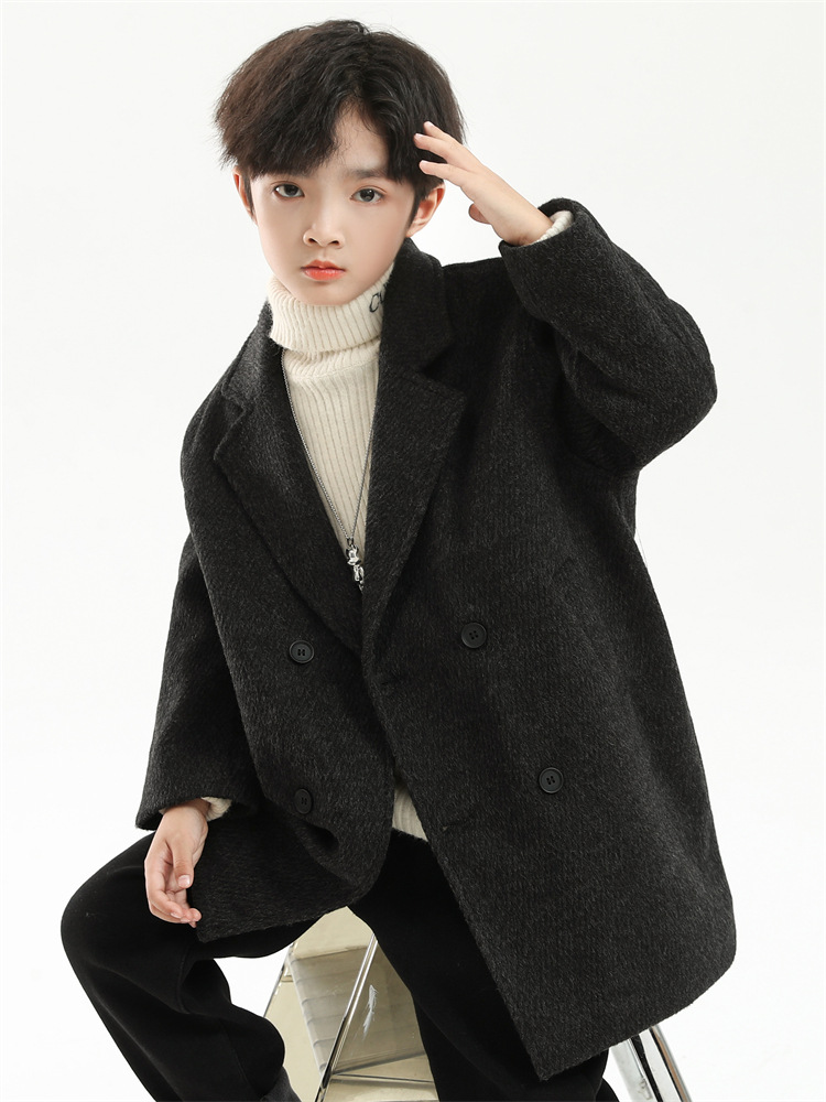 High-Quality Boys' Woolen Coat Trench Coat 2025 Autumn New Style Children's Fashionable Woolen Jacket for Older Kids