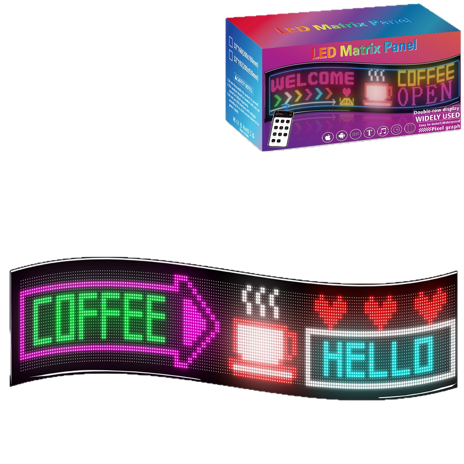 Full Color 32*192 Pixels (20*93cm Flexible Flexible Screen Double Row Display Led Soft Screen Source Manufacturer