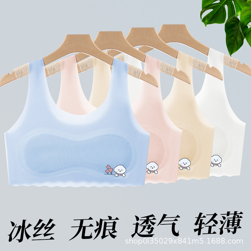 Girls' Development Period Intimates 7-14 Years Old Students' Seamless Ice Silk Sports Anti-Bump Vest Girls' Popular Tube Top