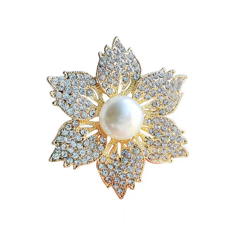 Flower flash diamond bauhinia flower brooch high-end women's exquisite anti-light pin fixed clothes suit corsage accessories