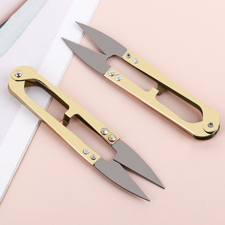 Home Daily Use U-Shaped Spring Yarn Scissors Large Cross-Stitch Clothing Thread Cutting Sewing Scissors Colorfulful Iron Scissors