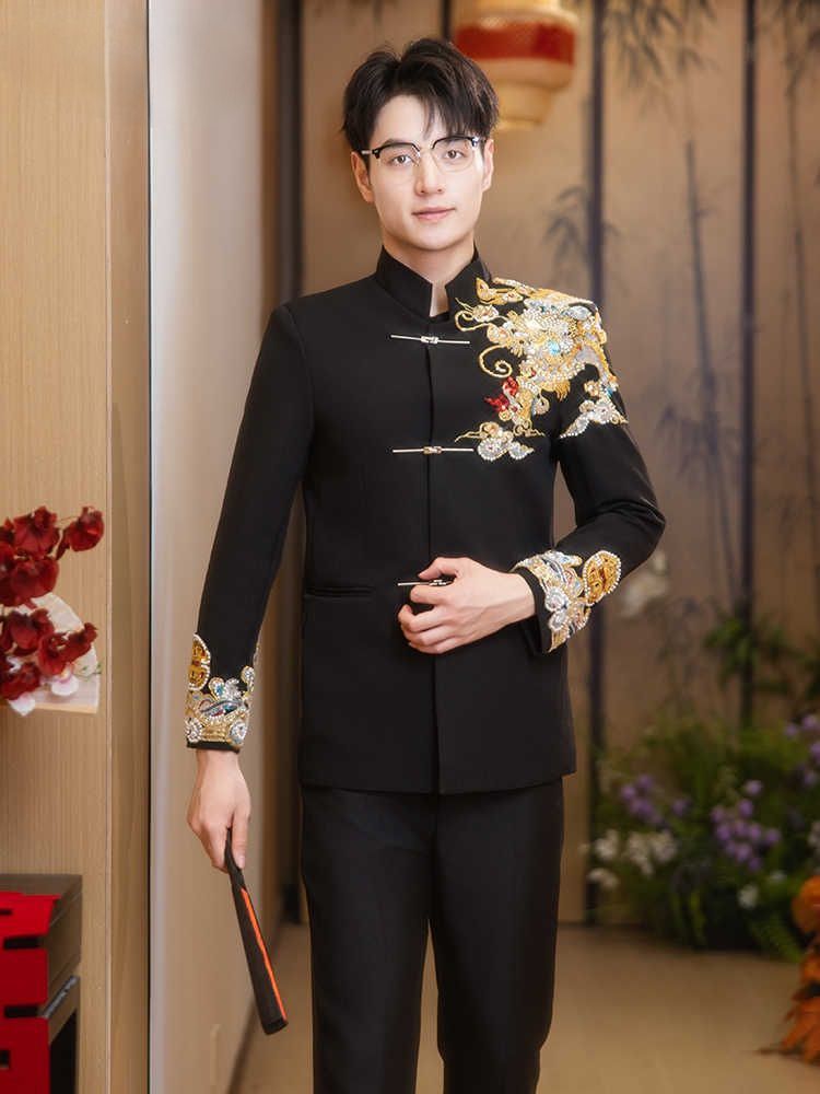 New Chinese-style Xiuhe Dress Groom Black Zhongshan Dress Wedding Dress Men's High-end Wedding Tang Dress National Style Men's Wear