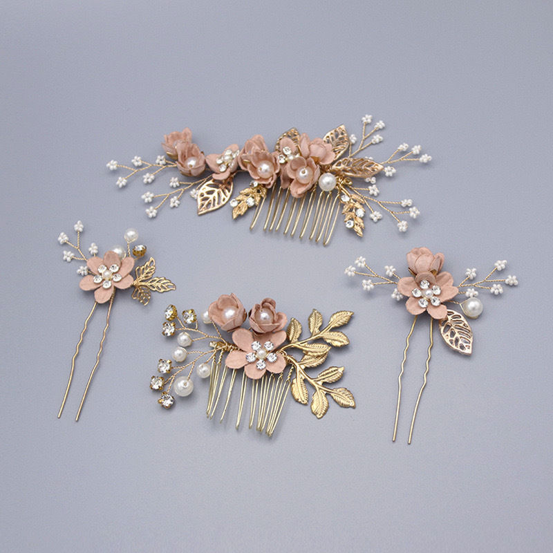 Cross-border headdress handmade headdress four-piece five-piece white blue gold pink and other styles