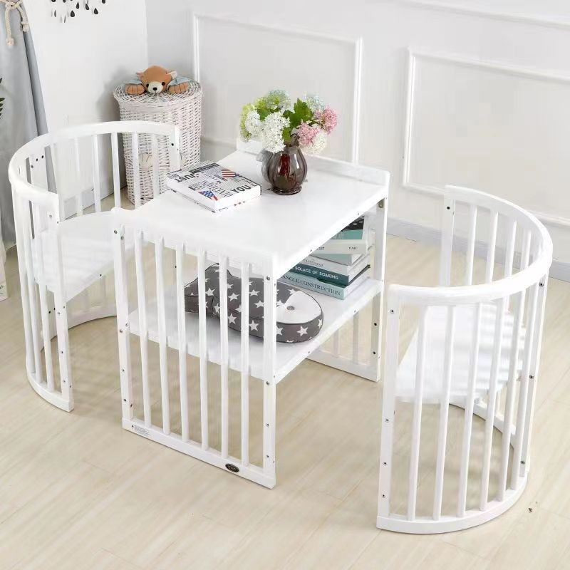 White Crib Oval Bed Children's Splicing Bed Can be Layable Learning Table Sofa Bed Children's Game Bed