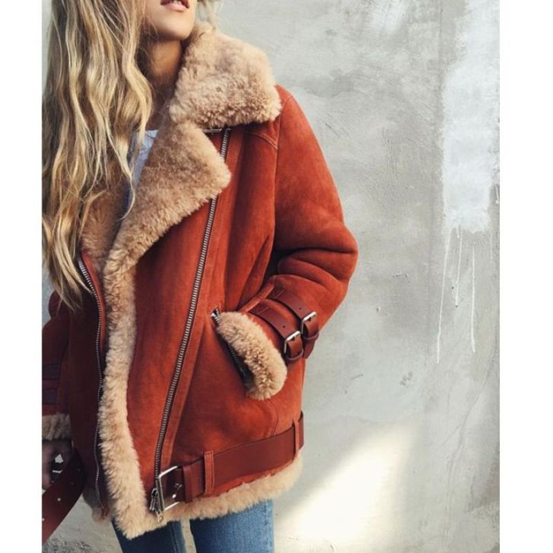 Hot Cross-border in stock Women's Cotton Coat Amazon Deerskin Velvet Locomotive Lambskin Coat Fur Women's Cotton Coat