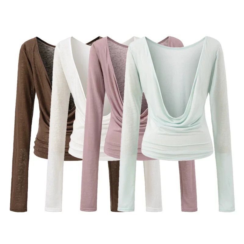 Foreign Trade Cross-Border Yoga Long-Sleeved Blouse for Women with Chest Pads, High Elasticity and Quick-Drying Yoga Sports Fitness Vest Two-Piece Set