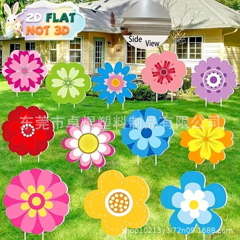 Наружный водонепроницаемый знак для сада с весенними цветами и кроликом