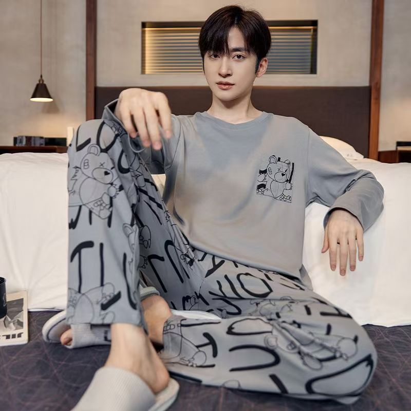 Imitation Cotton Pajamas Men's Spring and Autumn Long Sleeve 2024 New Arrival plus size Outwear Loose Men's Home Clothes Student suit