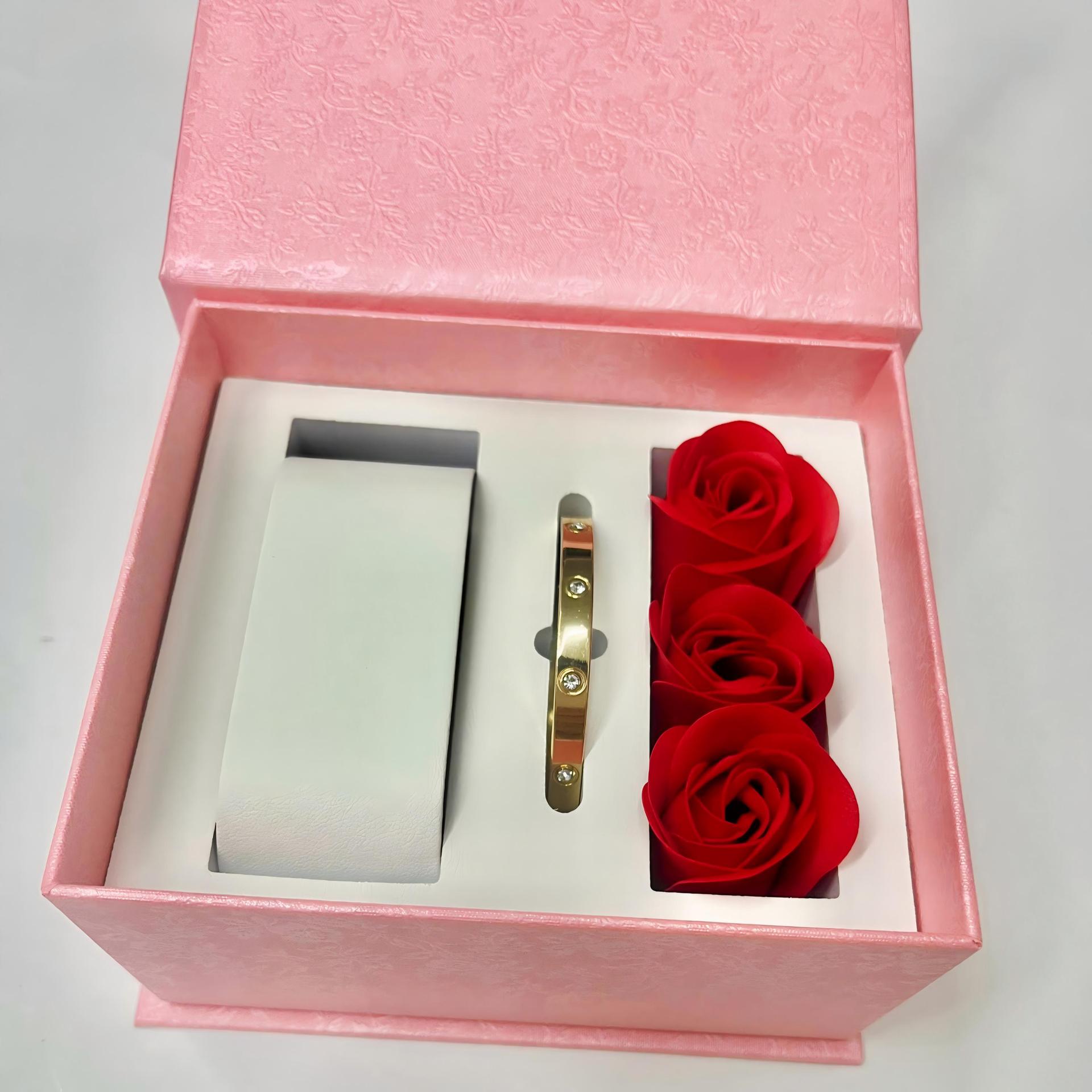 Rose Watch Box, Bracelet Box, Magnetic Buckle Flip-Top Book-Shaped Paper Gift Packaging Box, Holiday Box, Gift Box