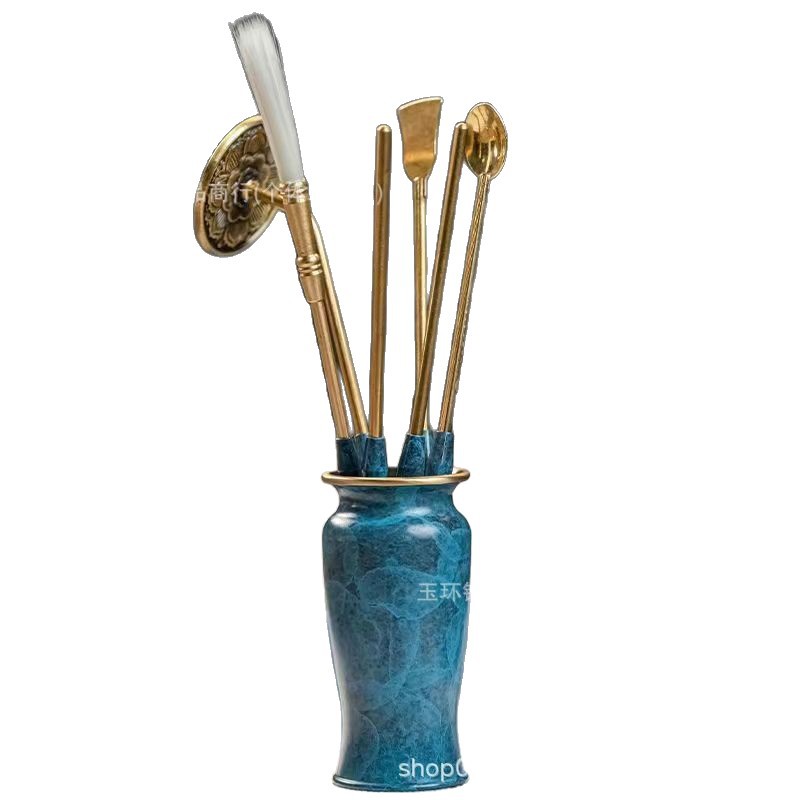 Brass Incense Tool Set: Incense Powder Jar, Incense Bottle, Ash Press, Incense Brush, Incense Shovel, Incense Chopsticks, Incense Spoon, Upgraded Set with Silver Soldering Tools