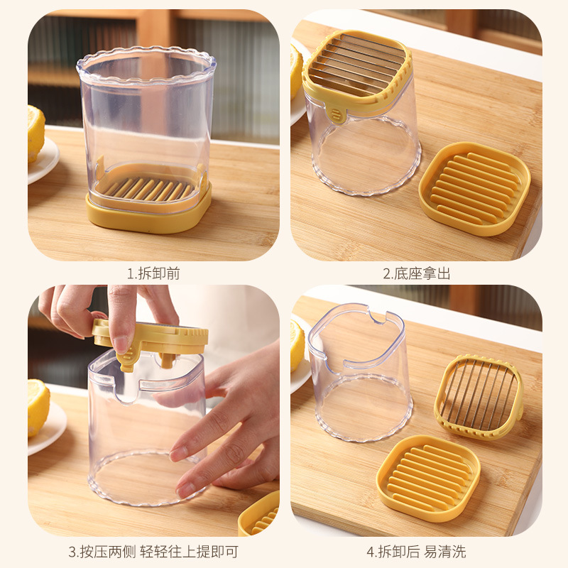 Stainless Steel Slicing Cup Strawberry Banana Egg Kiwi Slicer Fruit Vegetable Cutter with Storage Container