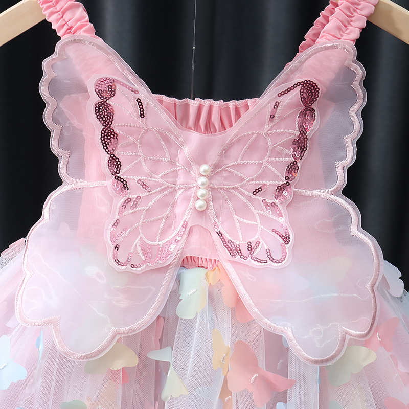 Foreign Trade Cross-border Small and Medium-sized Children's Three-dimensional Butterfly Wings Sling Girls' dress Summer Cool Sleeveless Princess Dress