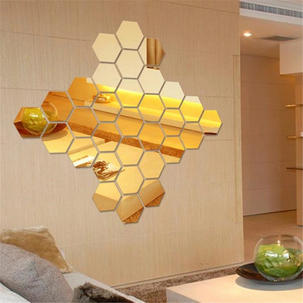 Cross-border hexagonal stitching acrylic mirror wall stickers living room TV sofa background wall lens decorative stickers