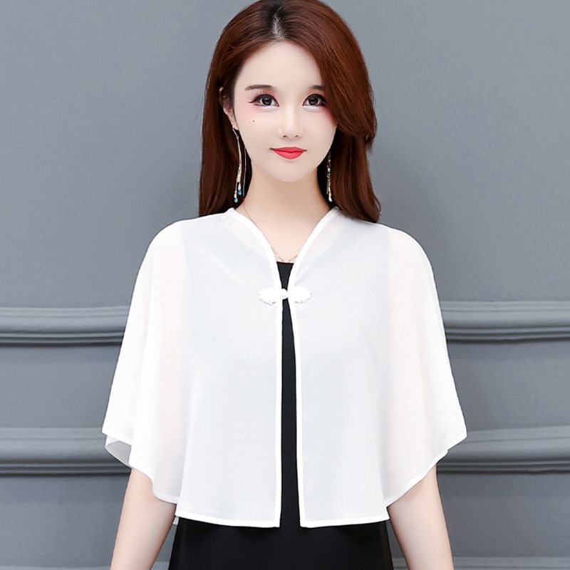 Small Shawl with Skirt Summer Thin Short plus size Breathable Chiffon All-match Outer Waistcoat Cardigan Sun Protection Clothing