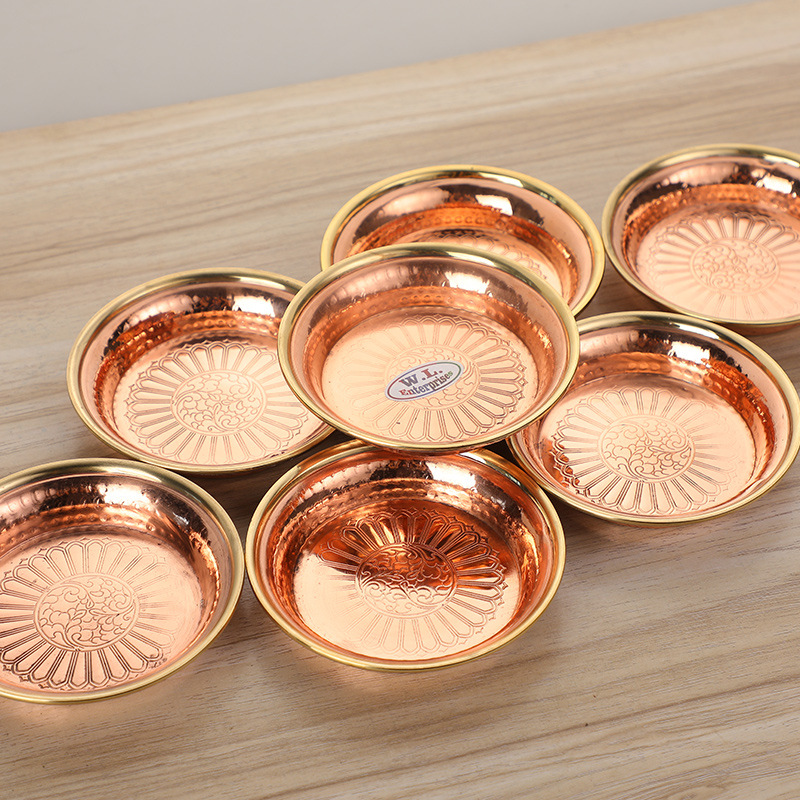 Xizang Water and Land Supply Plate Copper Carved Thickened Cigarette Supply Plate Water and Land Supply Set of 7 Fruit Tribute Plate Household Ornaments