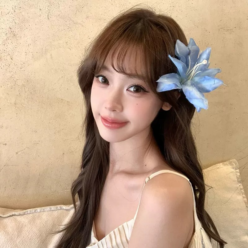 Retro Super Fairy Atmosphere Blue Flower Hairpin Female Beautiful New Chinese Style Side Hairpin Hair Accessories Hot Girl Photo Headwear