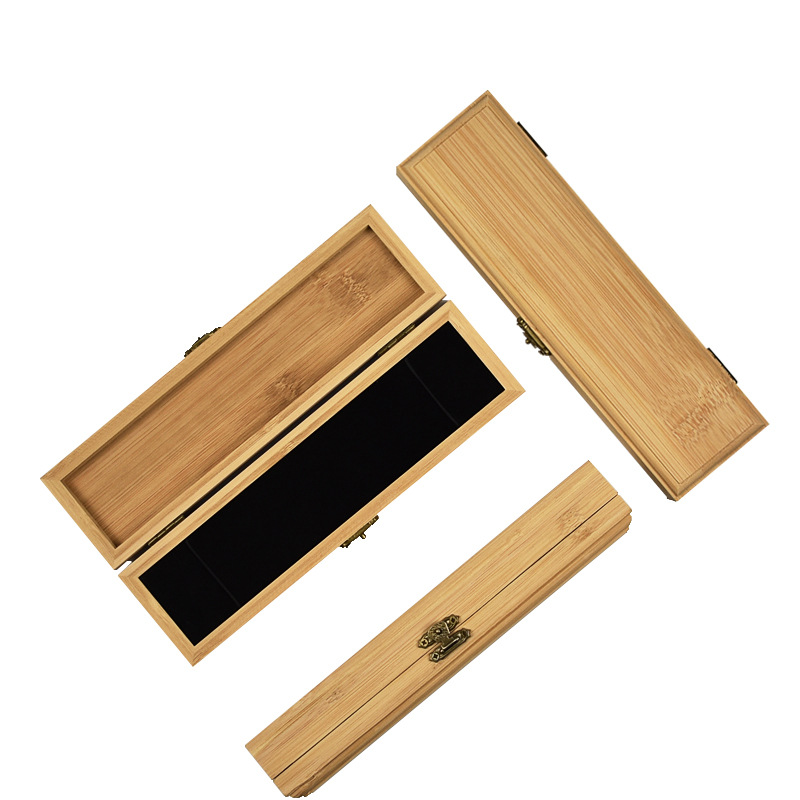 Rectangular Flip Bamboo Box Brush Pen Storage Tea Needle Tea Knife Storage Wooden Box Lock Solid Wood Gift Box Making