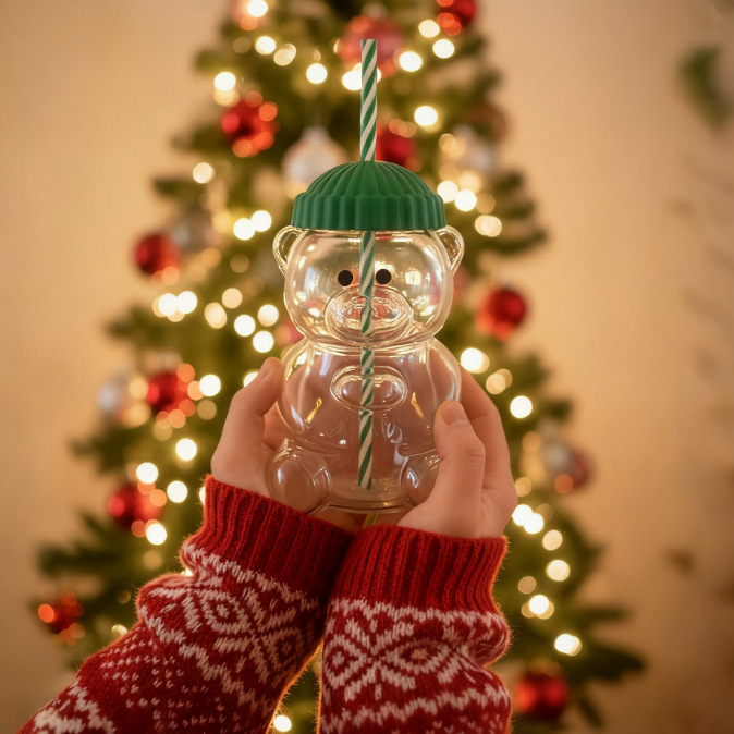 Cross-Border Hot Item Holiday Tedy Bear Cup - Beanie Lid Bear Cup Glass Bottle Amazon