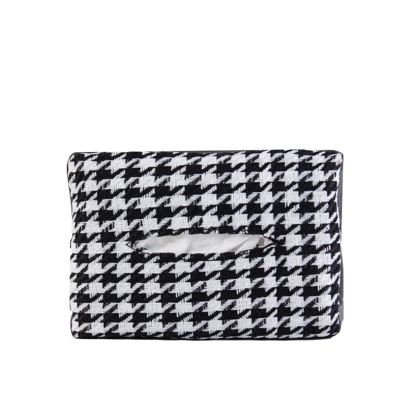 Car Tissue Box Knitted Leather Houndstooth Car Seat Back Hanging Paper Box Multifunctional Car Tissue Bag