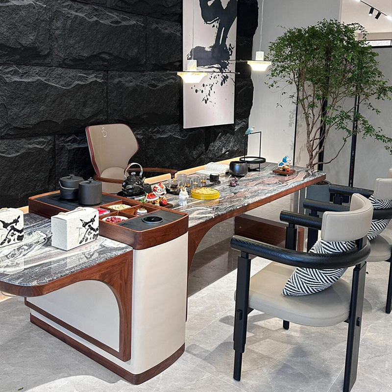 New Chinese Style Solid Wood Tea Table 2025 New Classy North American Black Walnut Slate Tea Table Modern Accessible Luxury Tea Table