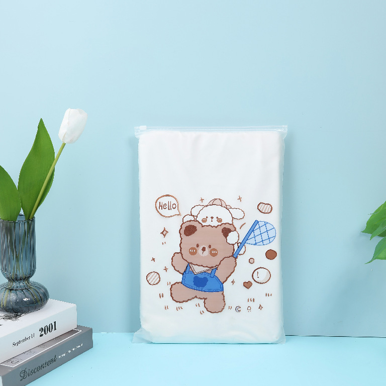 New creative cartoon thickened transparent frosted clothing zipper bag underwear travel packaging bag PE plastic self-sealing