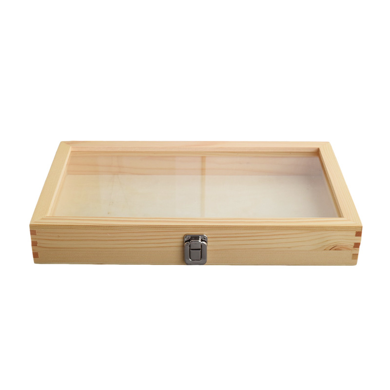 Display Wooden Box with Lock Transparent Storage Box Jewelry Companion Gift Box Rectangular Collection Badge Small Wooden Box