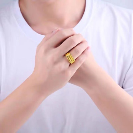 High Imitation Gold Plated Abacus Ring Men's Fashion Lucky Ring Opening Adjustable Gold Ring