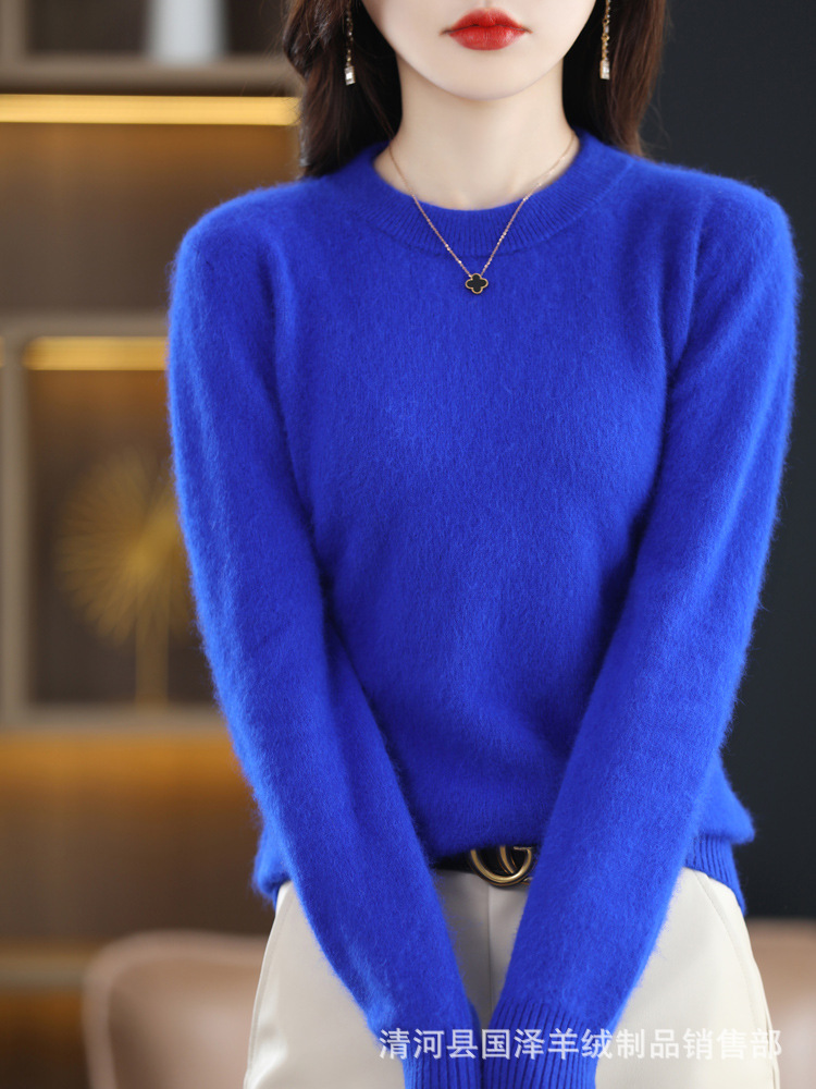 Autumn and Winter New Mink Sweater Women's Round Neck Multi-Color Short Woolen Sweater Knitted Sweater Cross-Border Women's Cashmere Sweater Top